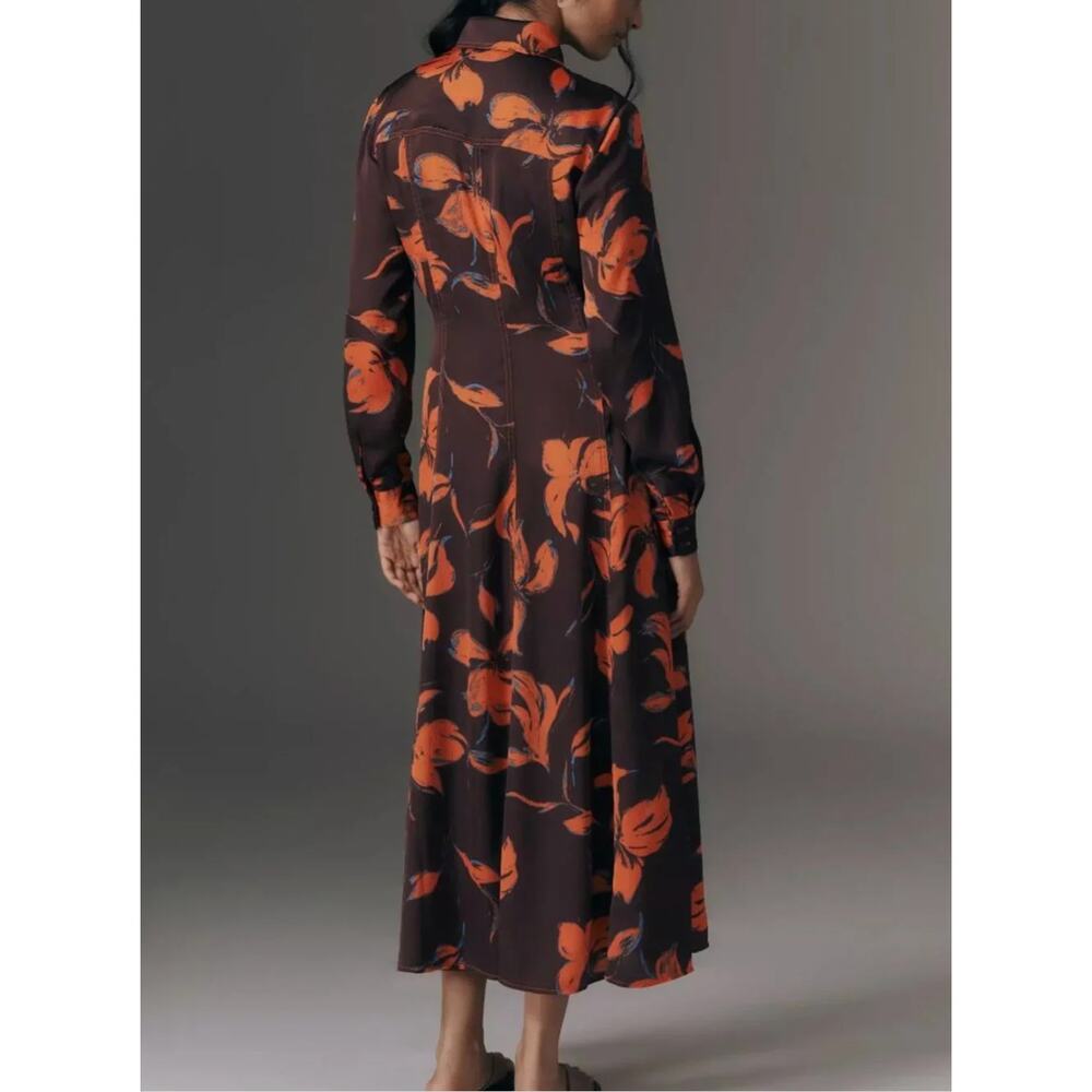 New! Anthropologie Exquise Long-Sleeve Satin Shirtdress, size S - Picture 3 of 15